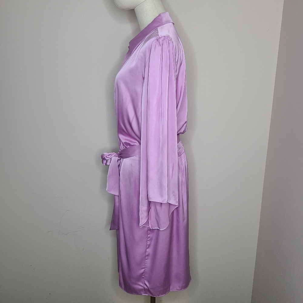 Boston Proper Flare Sleeve Collared Charmeuse‎ Dress Orchid Bouquet Size Large - Picture 9 of 12